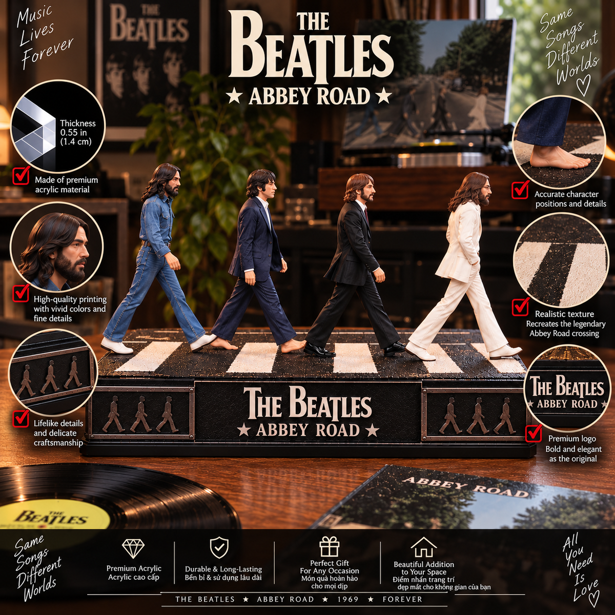 The Beatles Abbey Road – Collectible Acrylic Plaque Table Decor