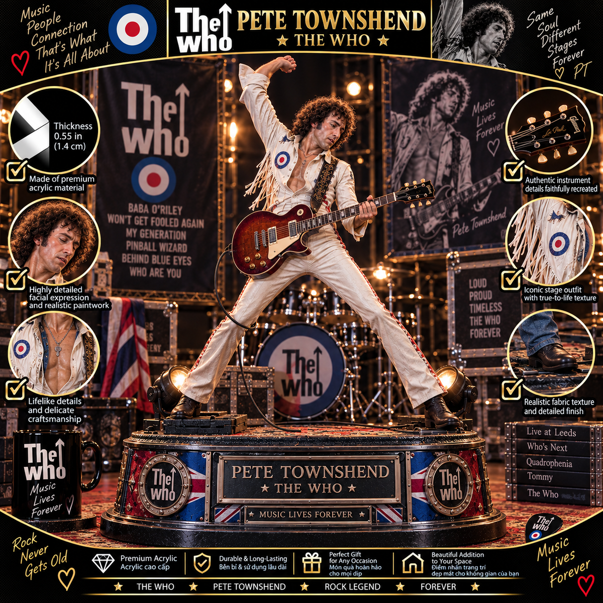 Pete Townshend Guitar Legend – The Who – Collectible Acrylic Plaque Table Decor