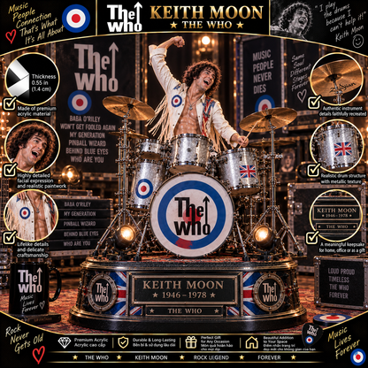 Keith Moon Drummer Legend – The Who – Collectible Acrylic Plaque Table Decor