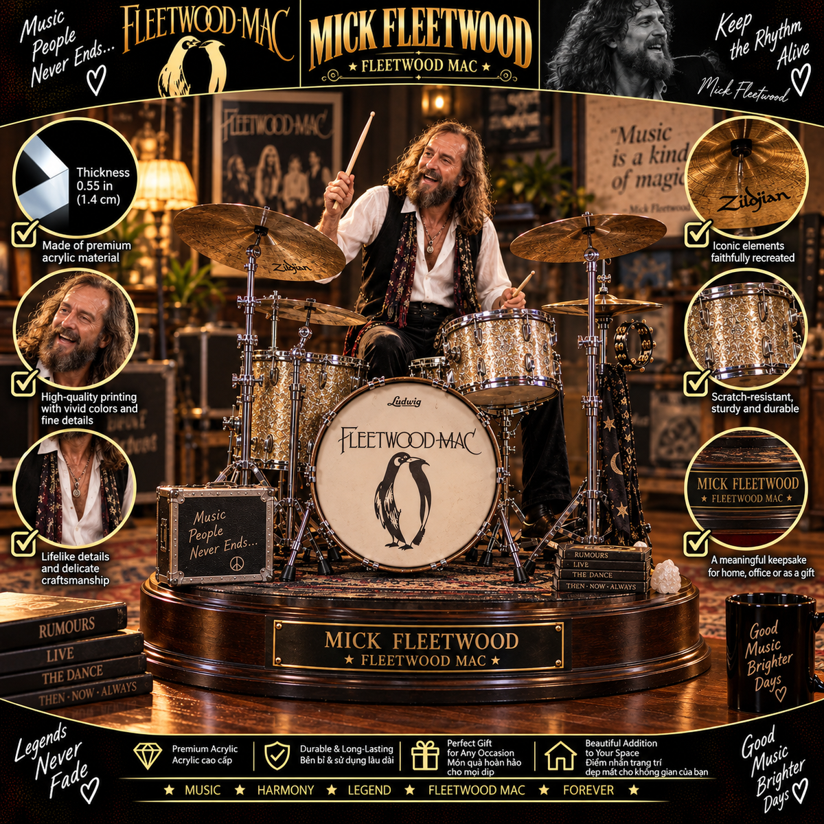 Mick Fleetwood Fleetwood Mac – Collectible Acrylic Plaque Table Decor