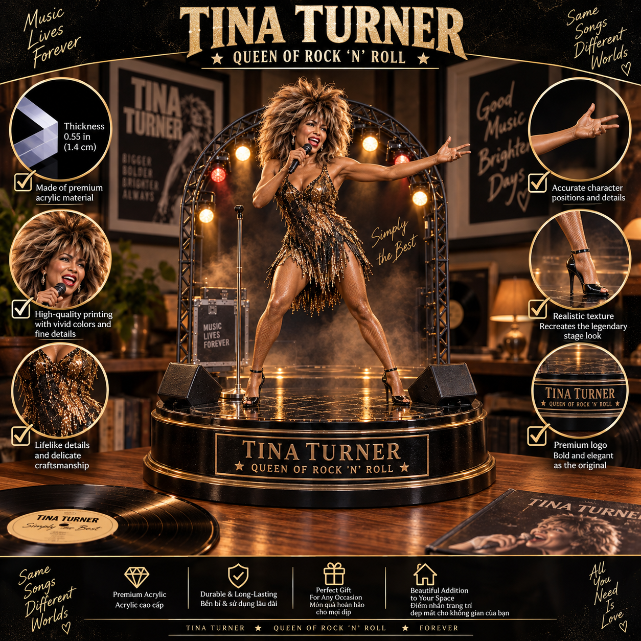 Tina Turner Queen of Rock ’N’ Roll – Collectible Acrylic Plaque Table Decor