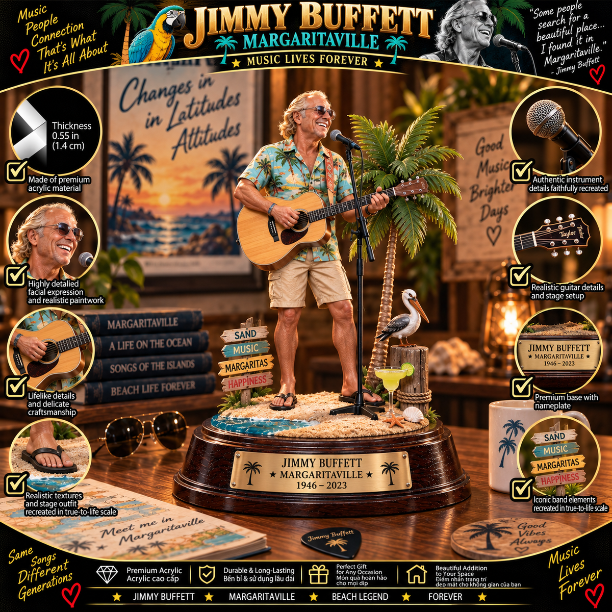 Jimmy Buffett Margaritaville – Collectible Acrylic Plaque Table Decor