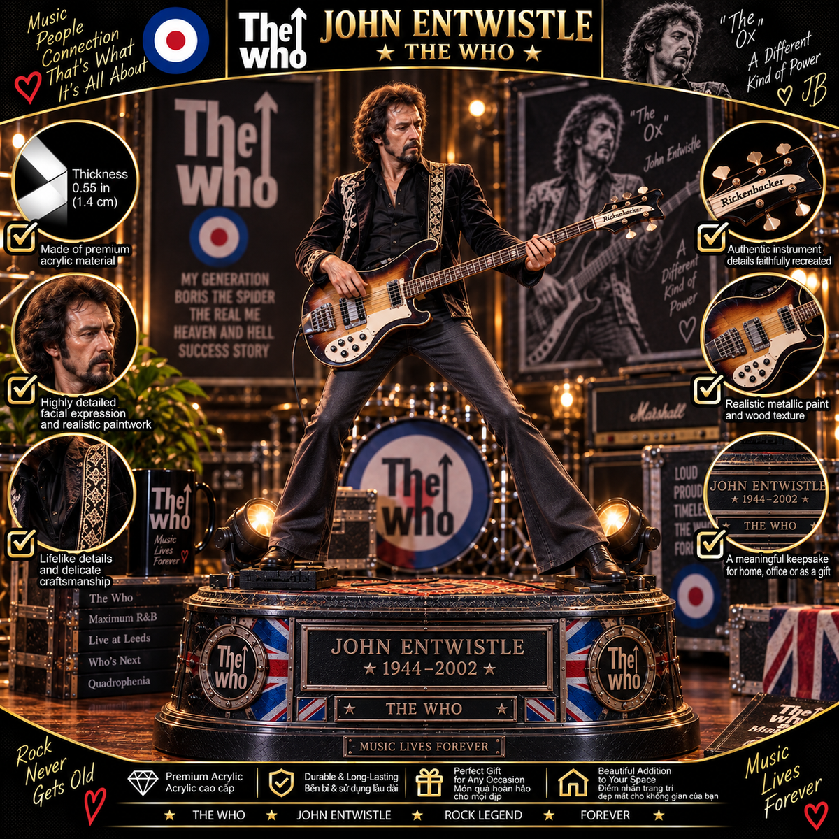 John Entwistle Bass Legend – The Who – Collectible Acrylic Plaque Table Decor