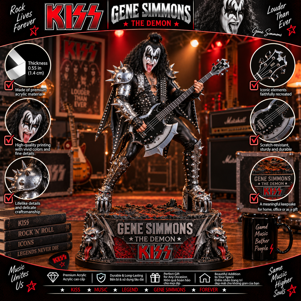 Gene Simmons The Demon – Collectible Acrylic Plaque Table Decor