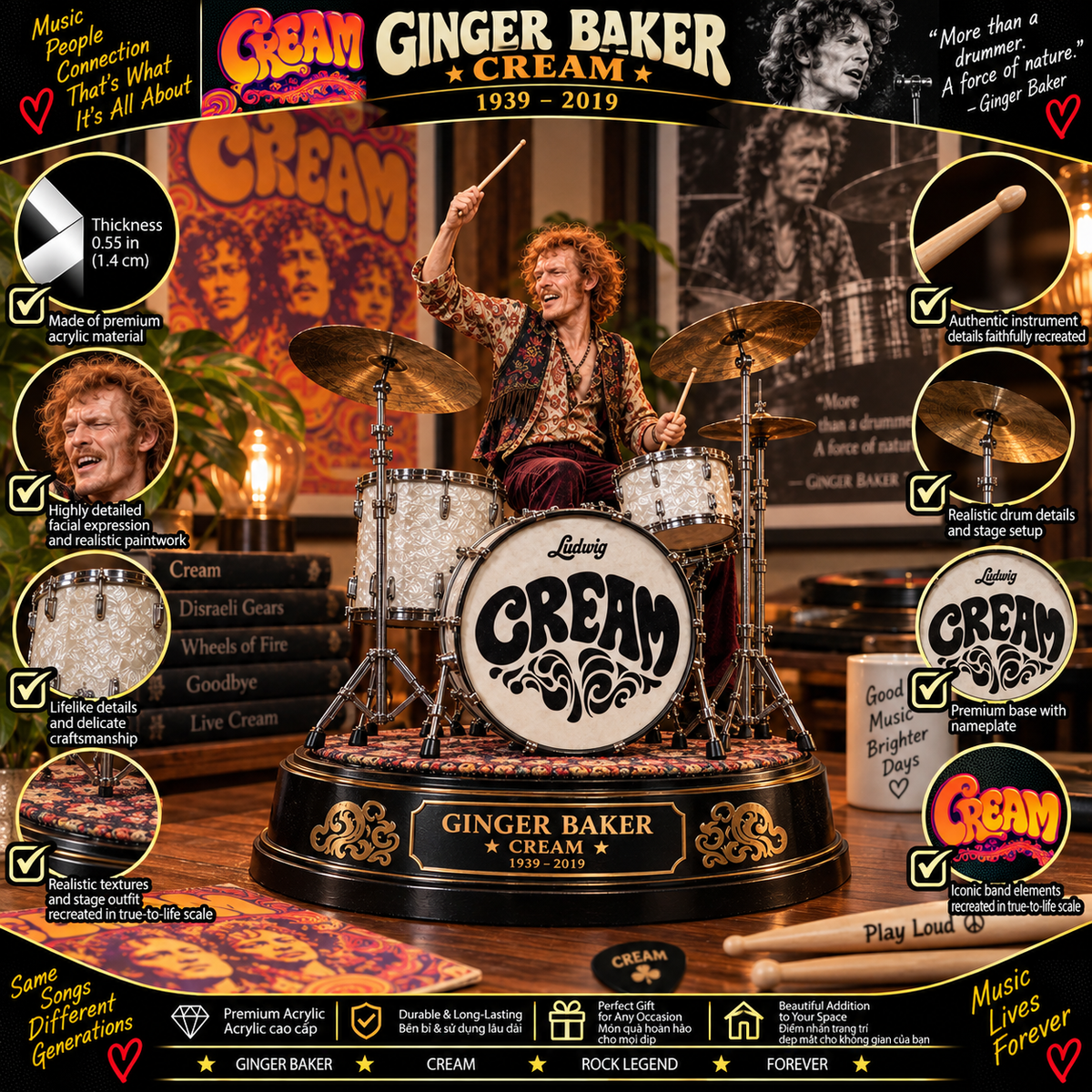 Ginger Baker – Cream Collectible Acrylic Plaque Table Decor