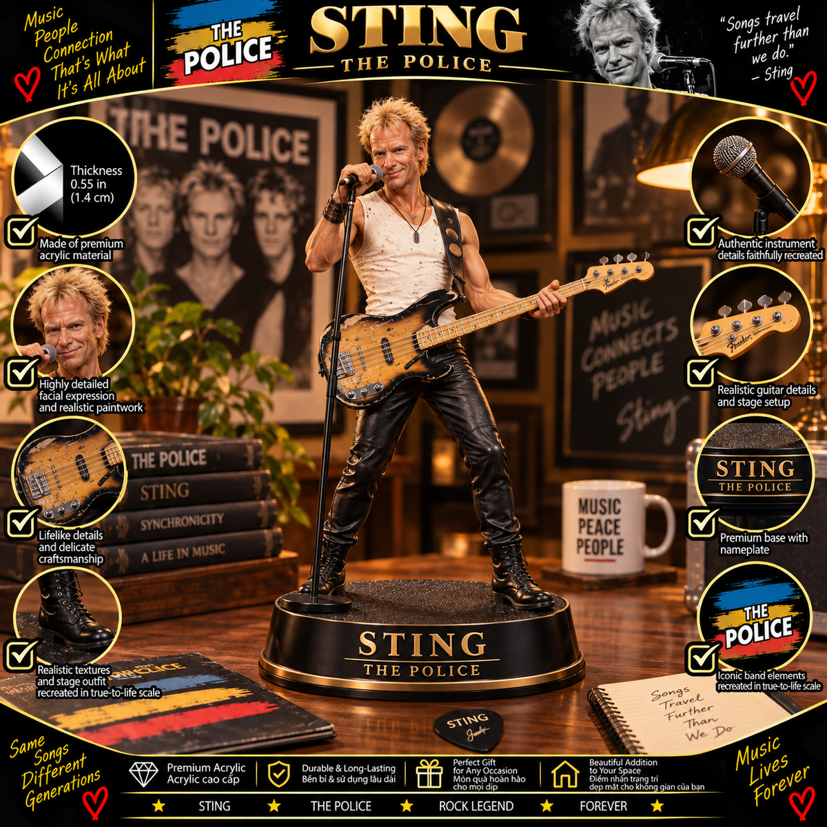 Sting – The Police Collectible Acrylic Plaque Table Decor