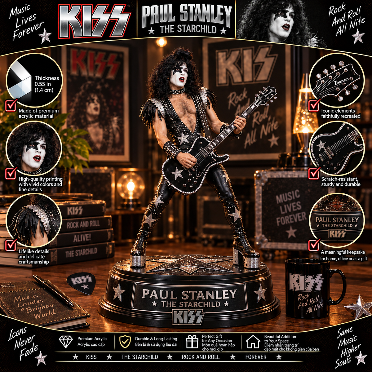 Paul Stanley The Starchild – Collectible Acrylic Plaque Table Decor
