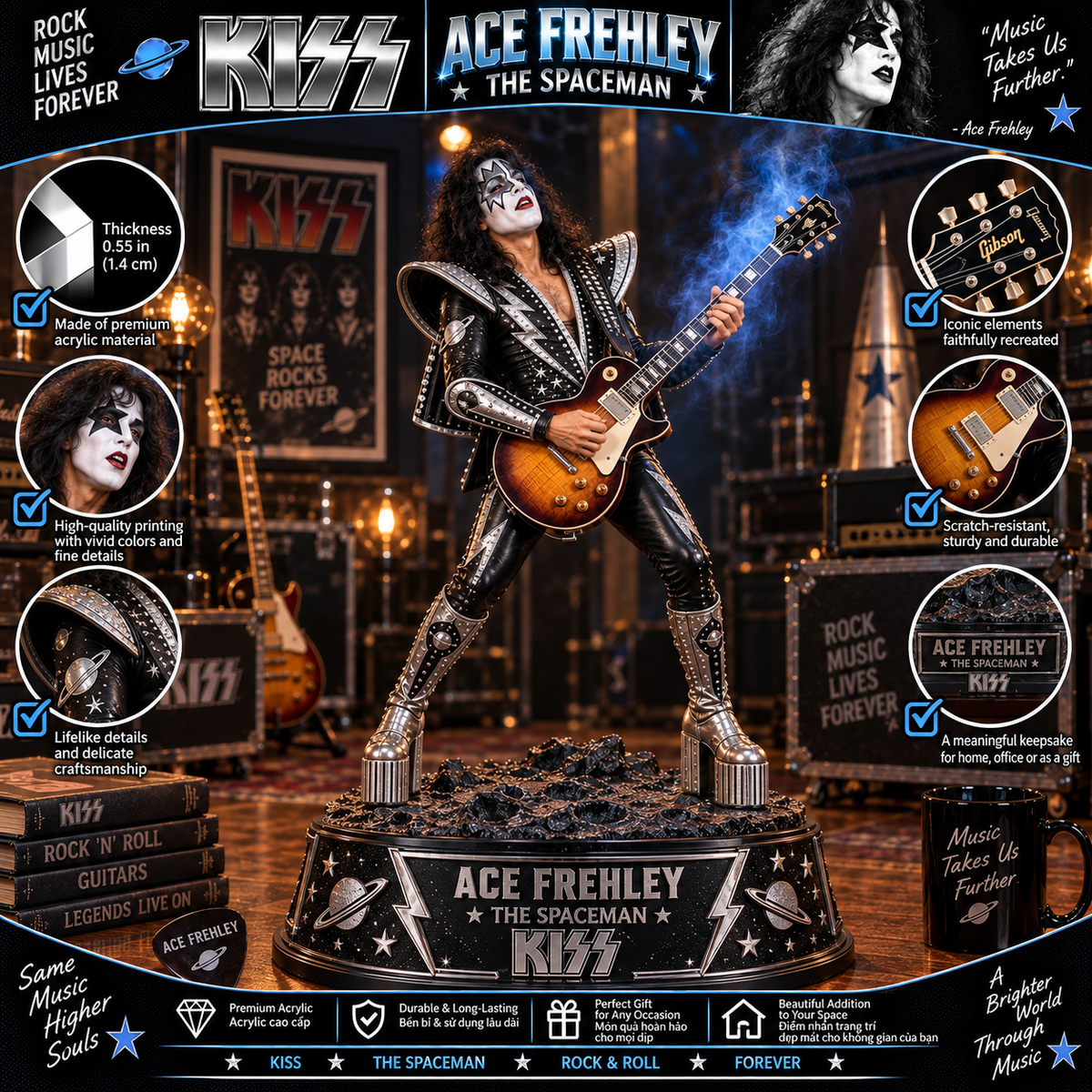 Ace Frehley The Spaceman – Collectible Acrylic Plaque Table Decor