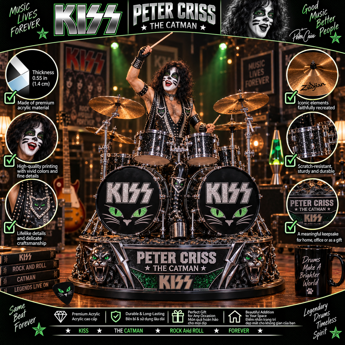Peter Criss The Catman – Collectible Acrylic Plaque Table Decor