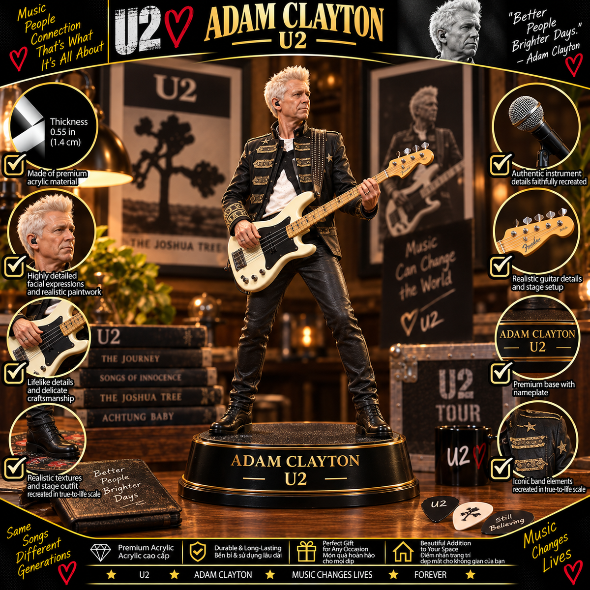 Adam Clayton – U2 Collectible Acrylic Plaque Table Decor