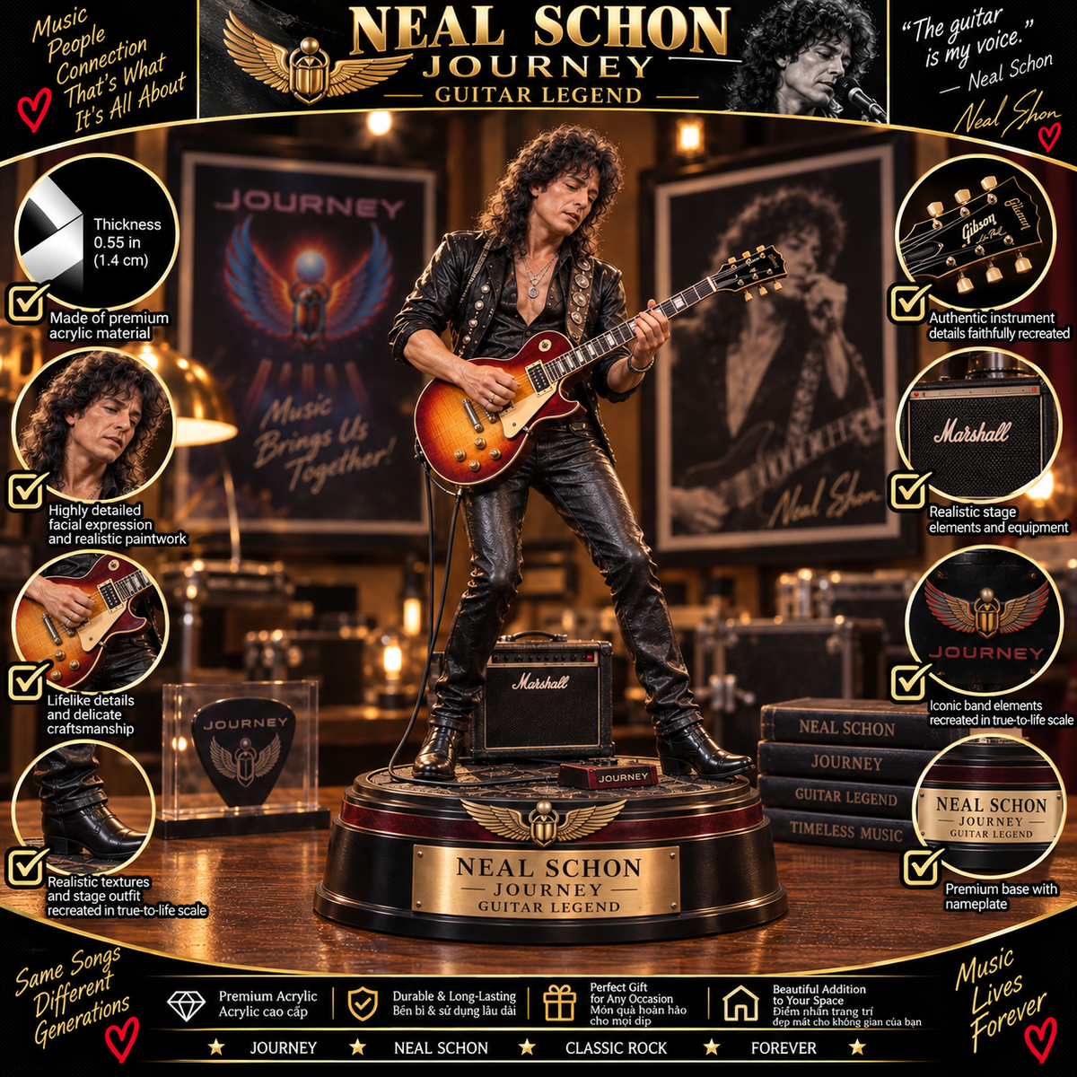 Neal Schon Guitar Legend – Journey Collectible Acrylic Plaque Table Decor