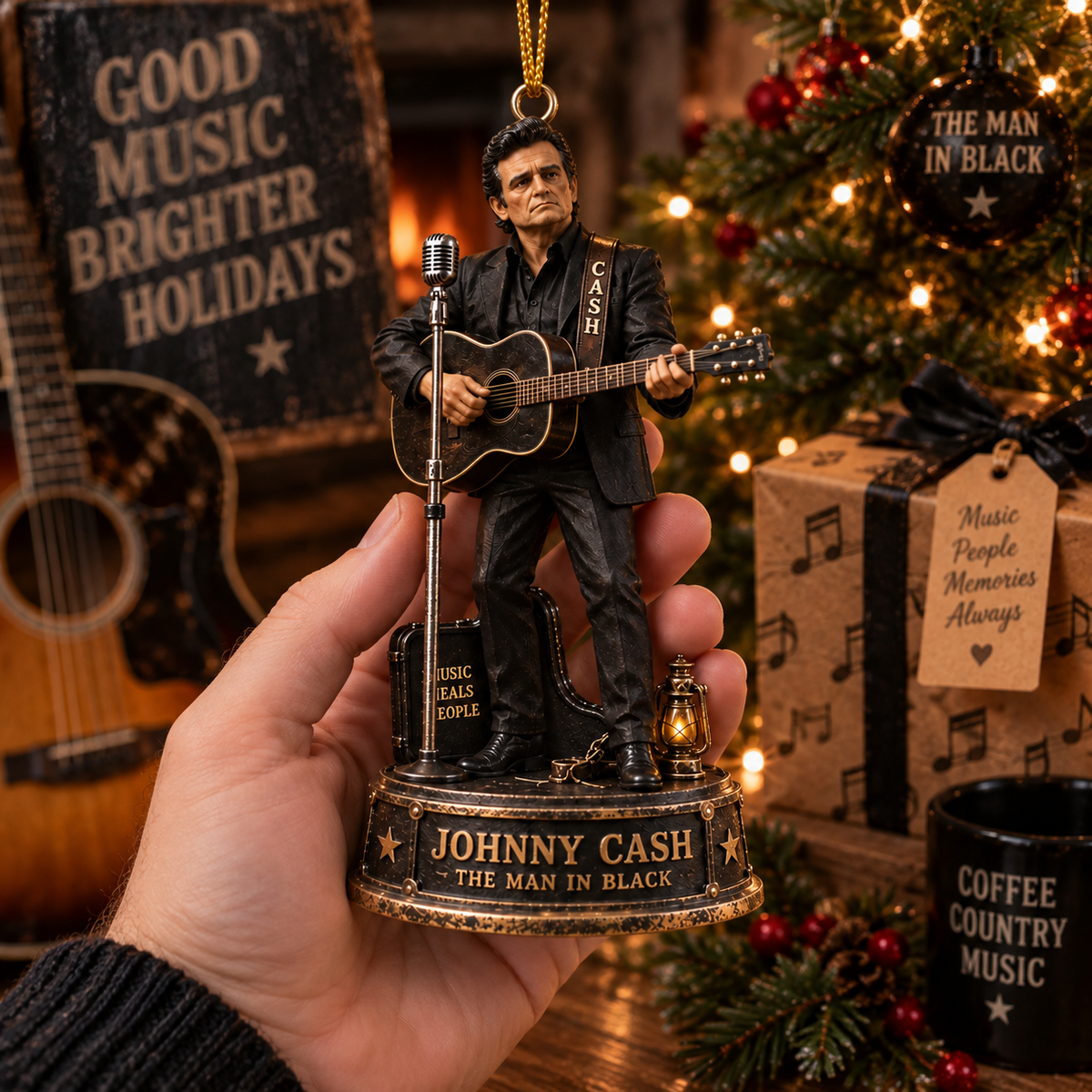Johnny Cash Collectible Christmas Ornament – The Man in Black Gift for Fans