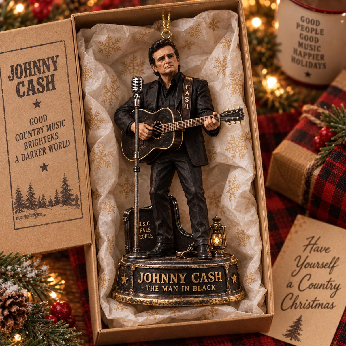 Johnny Cash Collectible Christmas Ornament – The Man in Black Gift for Fans
