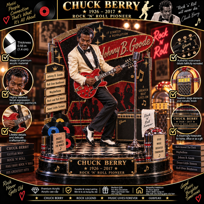 Chuck Berry Johnny B. Goode – Rock ’N’ Roll Pioneer – Collectible Acrylic Plaque Table Decor