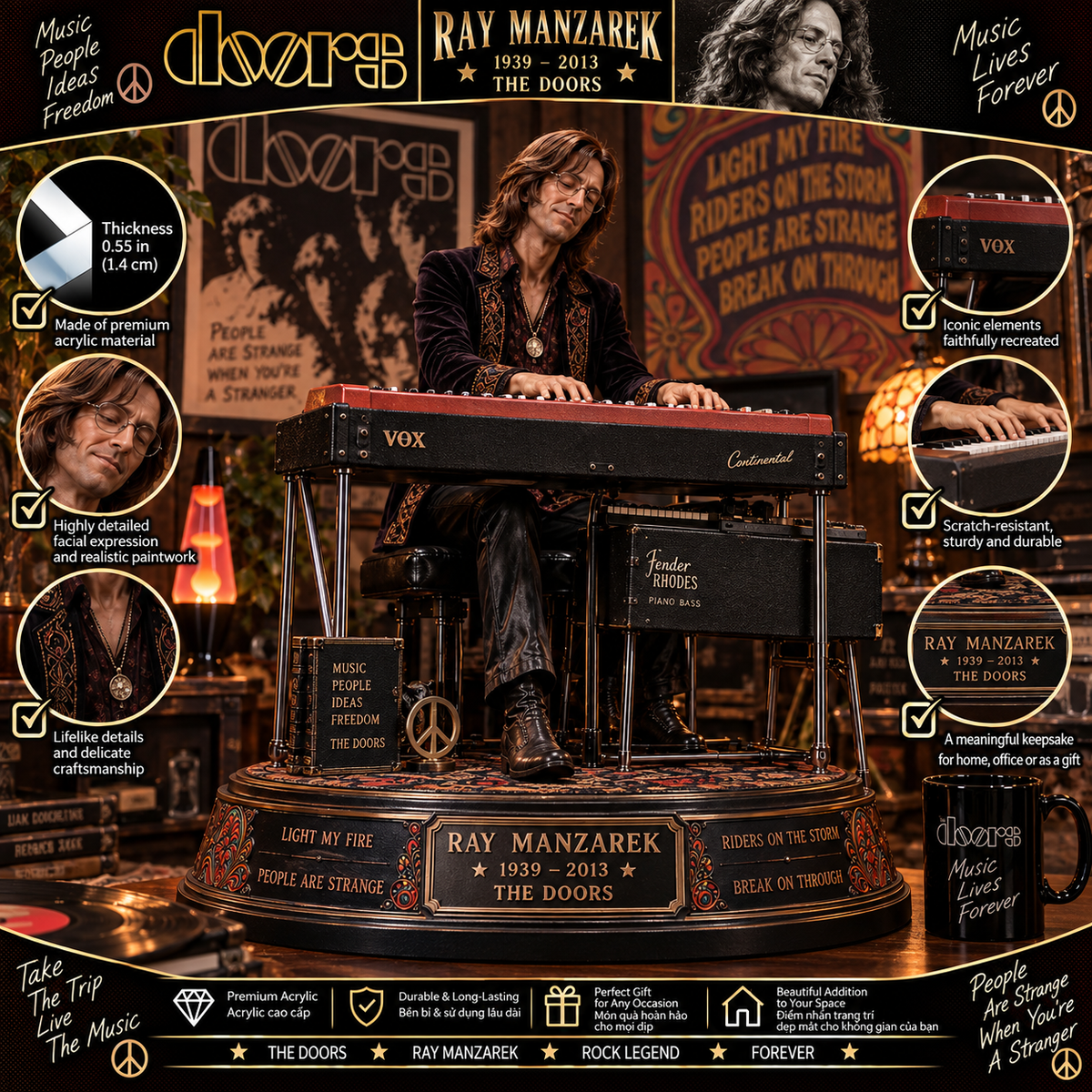 Ray Manzarek The Doors Keyboard Legend – Collectible Acrylic Plaque Table Decor