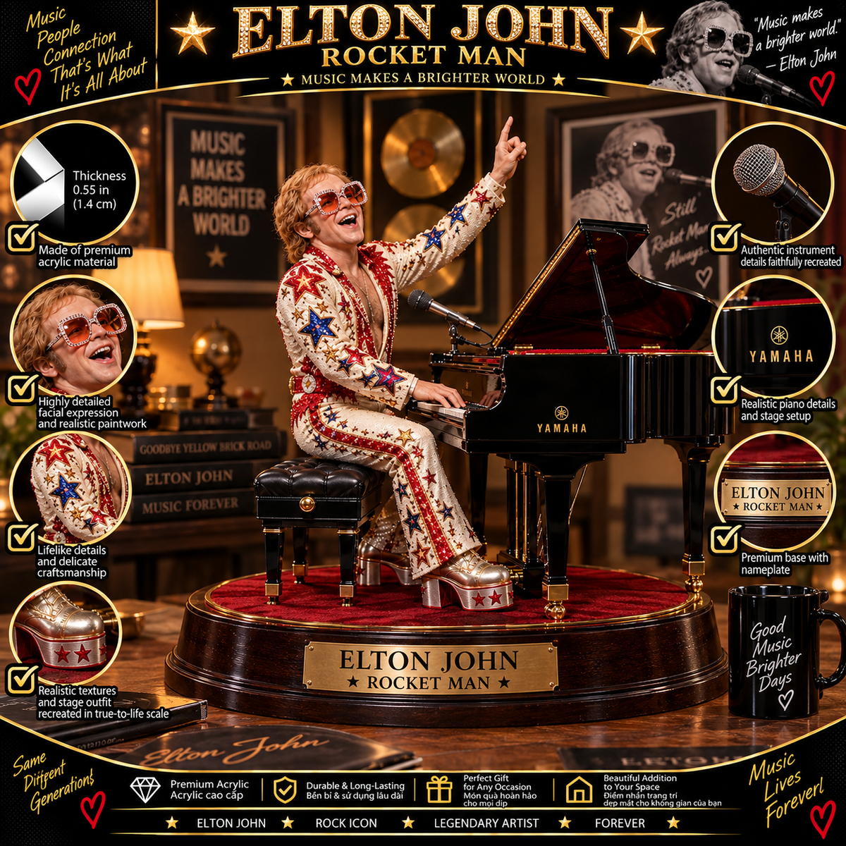 Elton John Rocket Man – Collectible Acrylic Plaque Table Decor