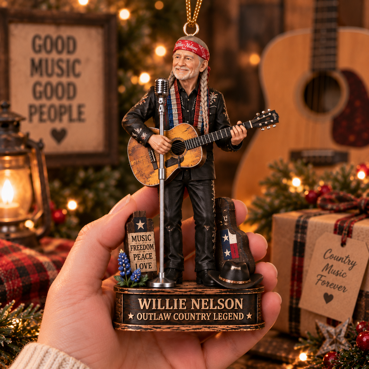 Willie Nelson Collectible Christmas Ornament – Outlaw Country Music Legend Gift for Fans