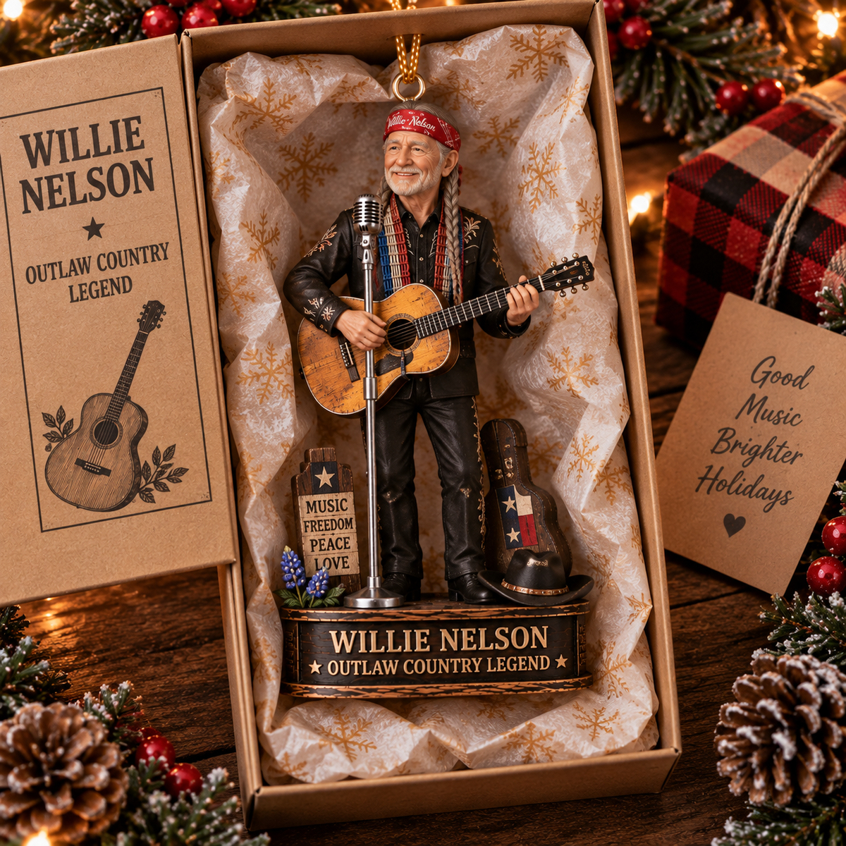 Willie Nelson Collectible Christmas Ornament – Outlaw Country Music Legend Gift for Fans
