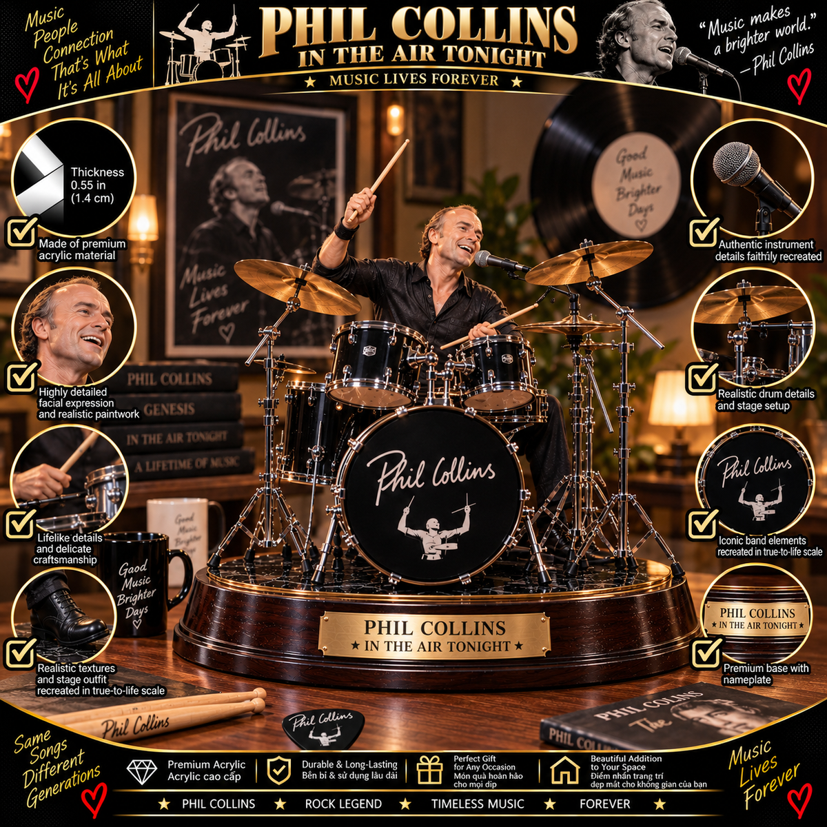 Phil Collins In the Air Tonight – Collectible Acrylic Plaque Table Decor