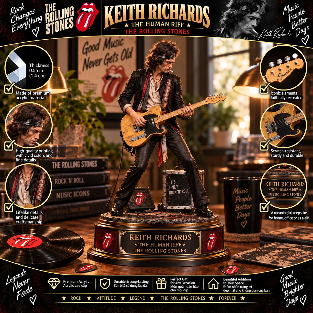 Keith Richards The Human Riff – Collectible Acrylic Plaque Table Decor