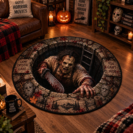 Leatherface Coming for You Round Mat – Scary Halloween Horror Rug