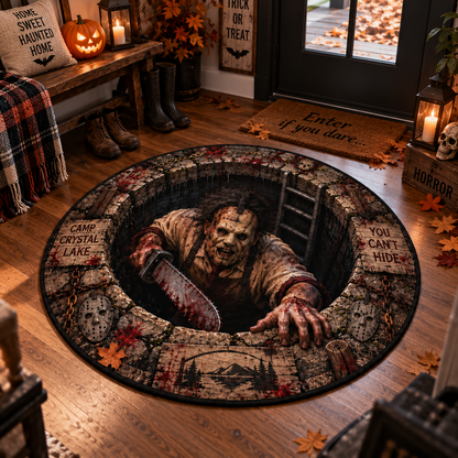 Leatherface Coming for You Round Mat – Scary Halloween Horror Rug