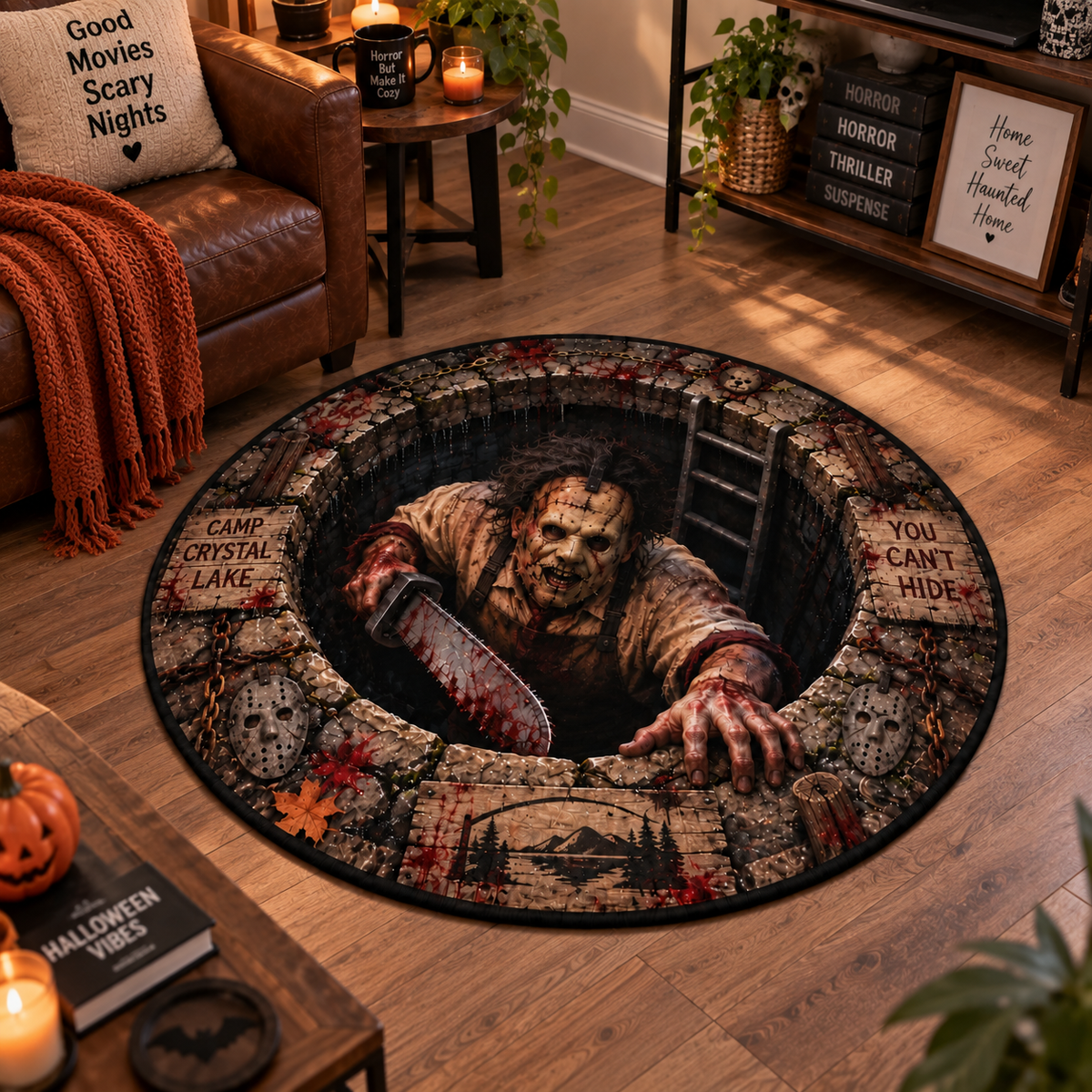 Leatherface Coming for You Round Mat – Scary Halloween Horror Rug