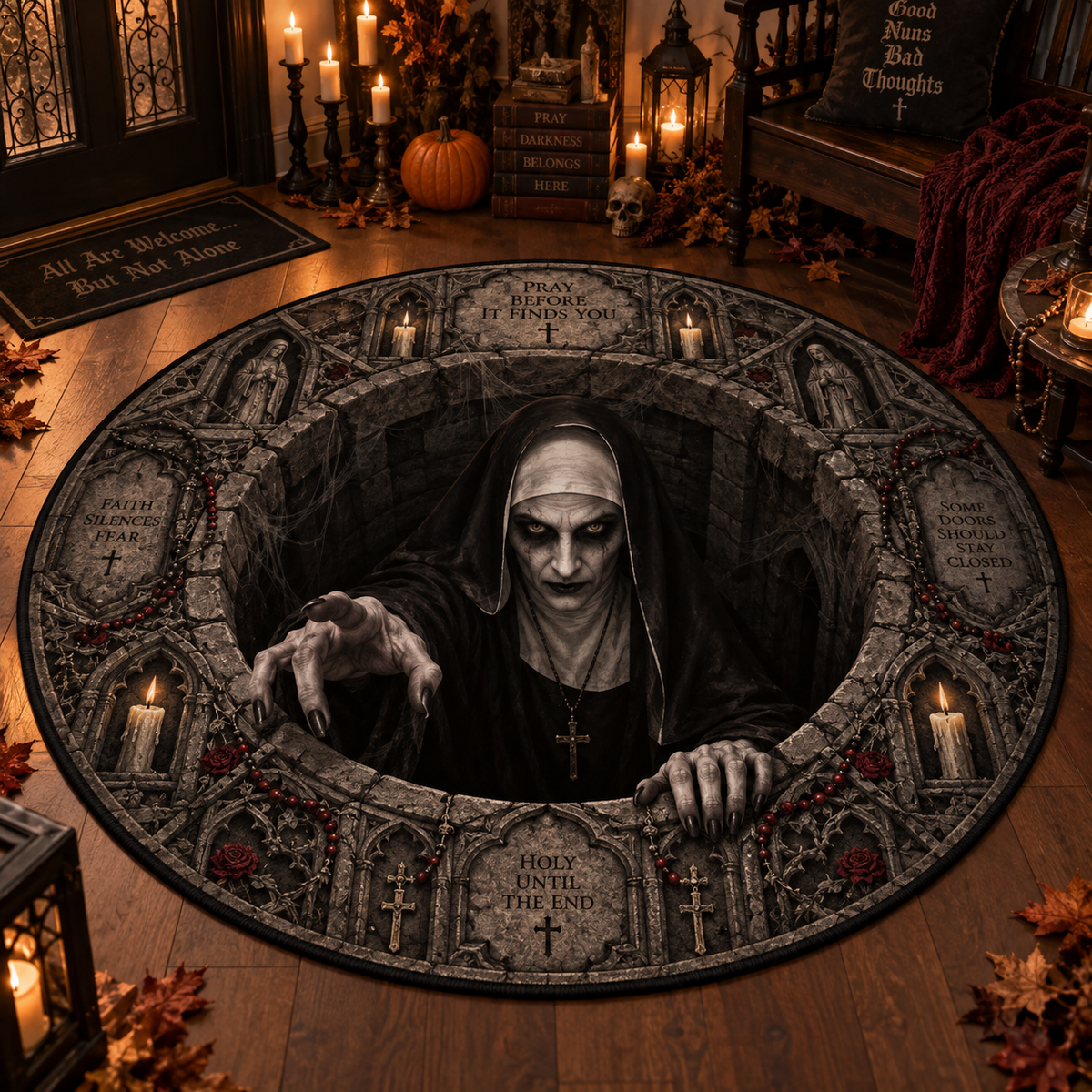 The Nun Coming for You Round Mat – Scary Halloween Horror Rug