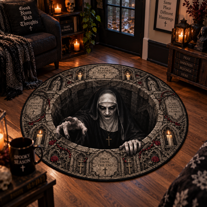 The Nun Coming for You Round Mat – Scary Halloween Horror Rug