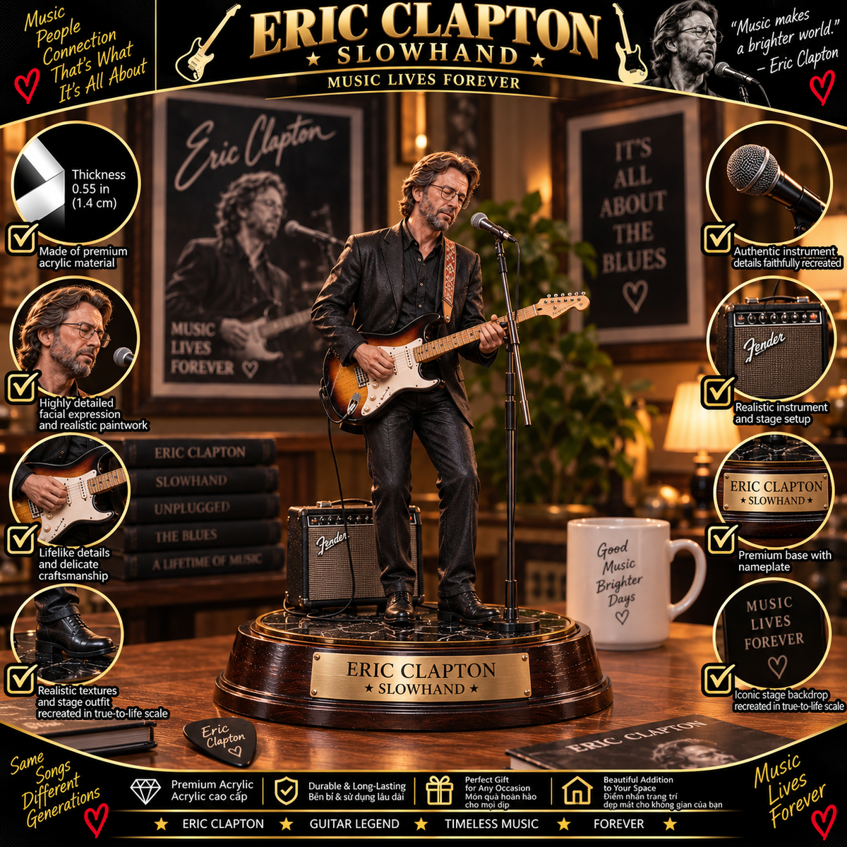 Eric Clapton Slowhand – Collectible Acrylic Plaque Table Decor