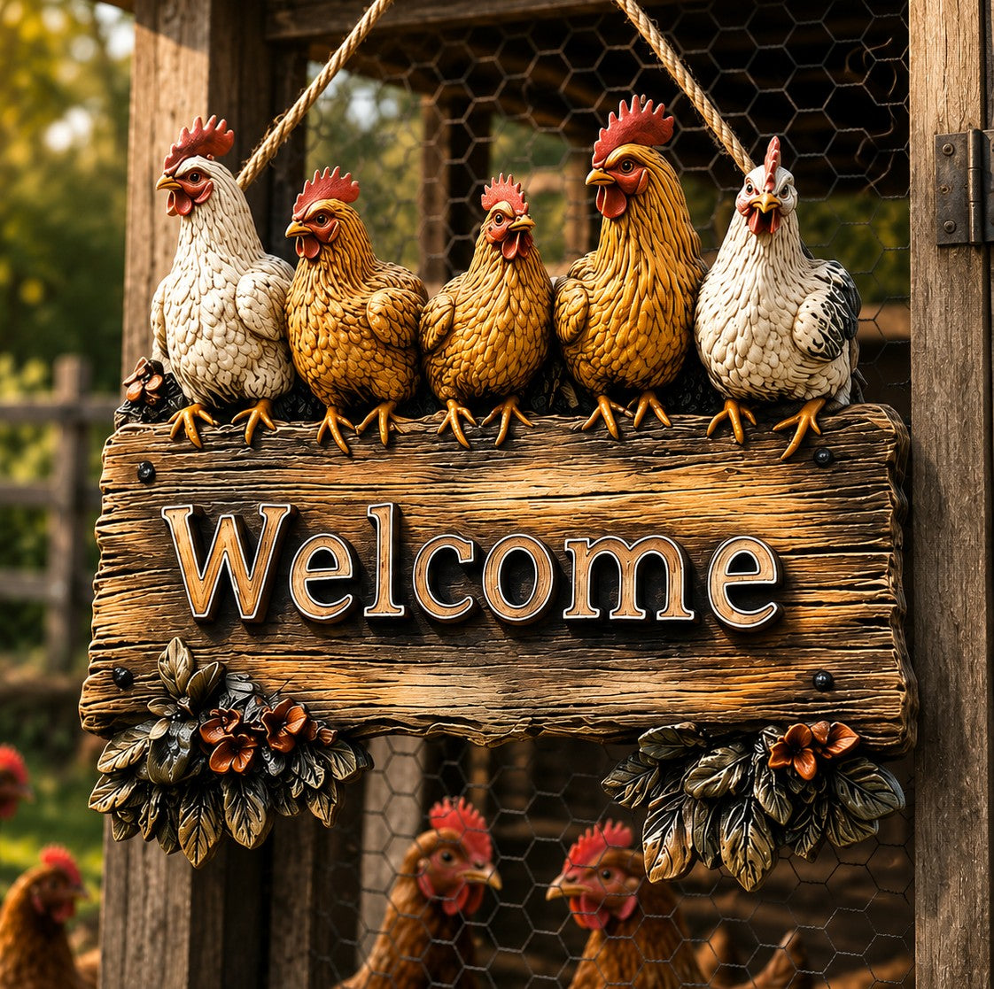 Chicken Coop Welcome Rustic Shaped Wood Sign – Farmhouse Gift For Chicken Lovers