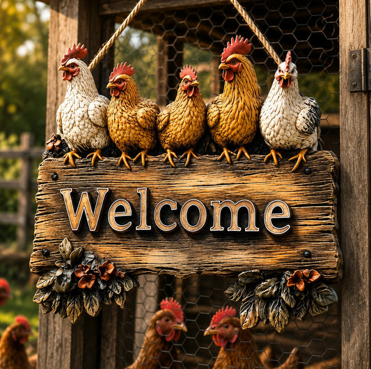 Chicken Coop Welcome Rustic Shaped Wood Sign – Farmhouse Gift For Chicken Lovers
