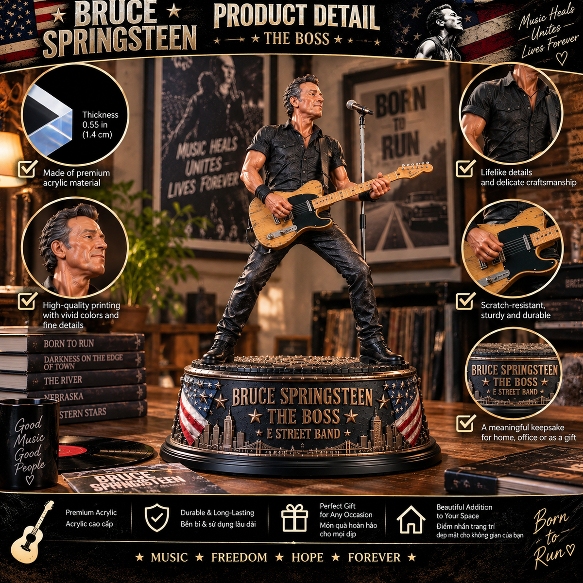 Bruce Springsteen The Boss – Collectible Acrylic Plaque Table Decor