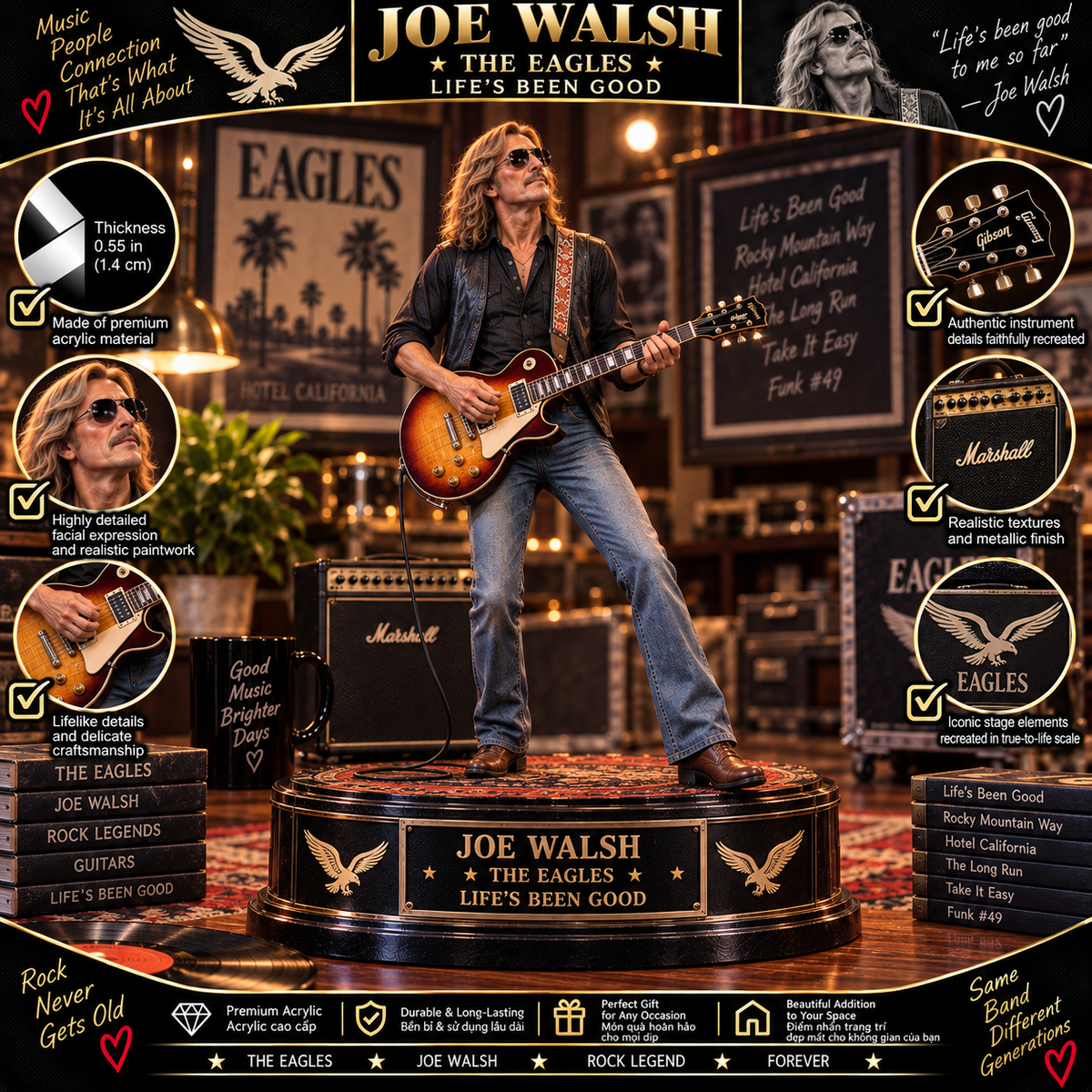 Joe Walsh Life’s Been Good – Eagles Collectible Acrylic Plaque Table Decor