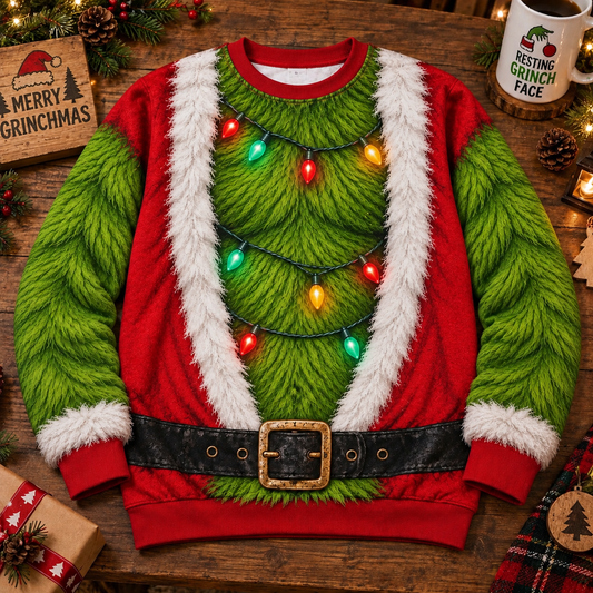 Grinch Santa Ugly Christmas Sweater – Funny Green Monster Holiday Sweater