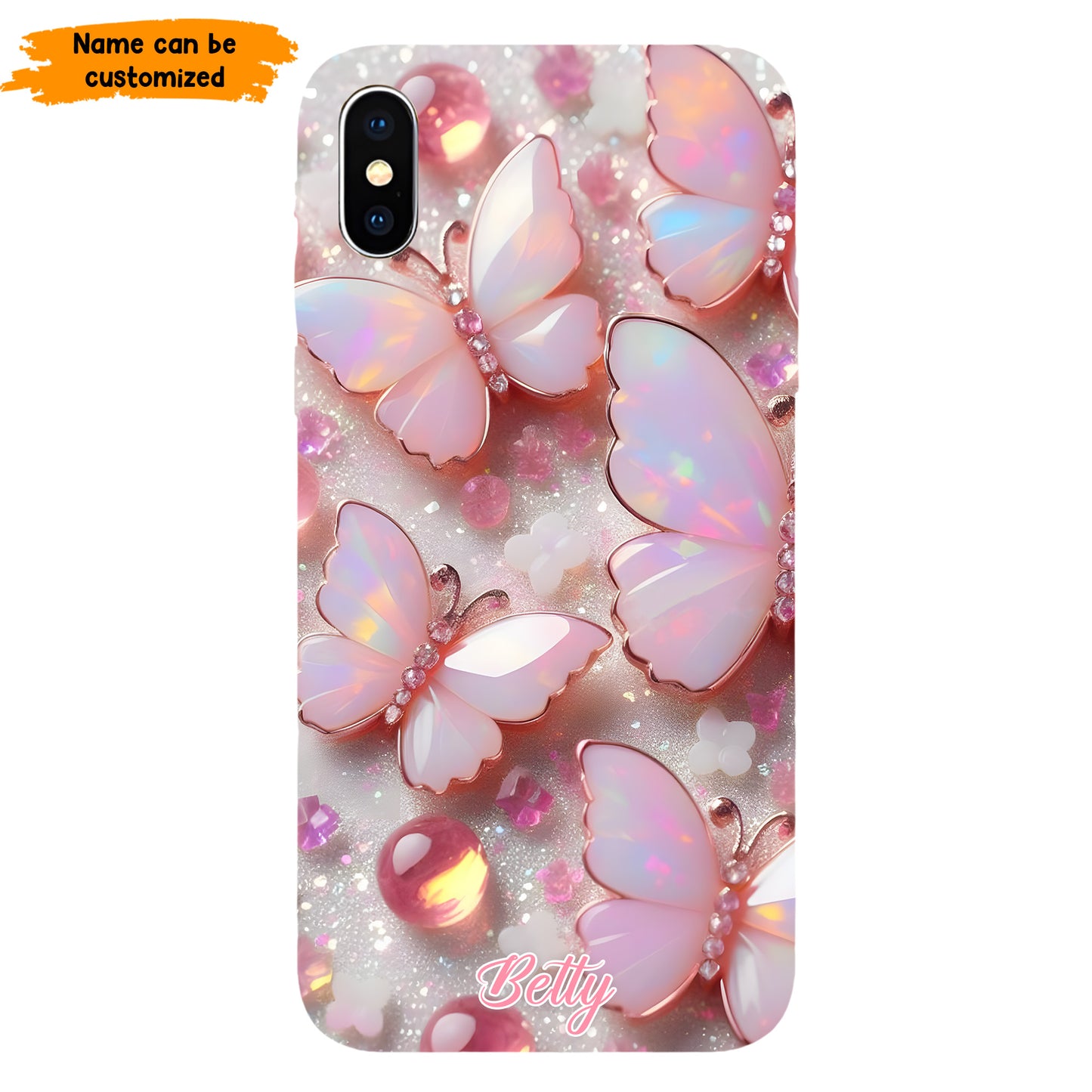 Personalized Pink Opal Butterfly Phone Case