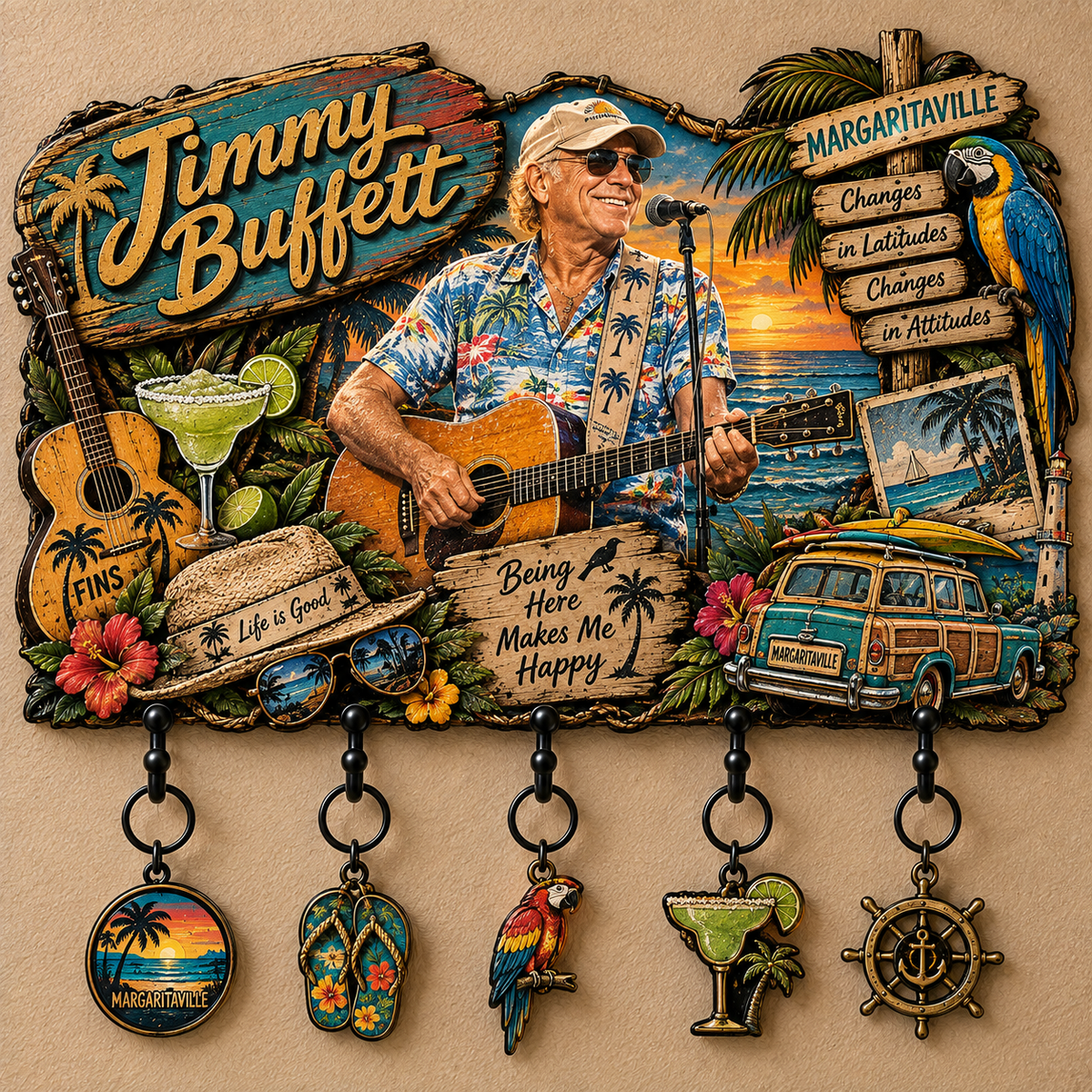 Jimmy Buffett Wall Key Holder – Music Legend Wall Key Rack