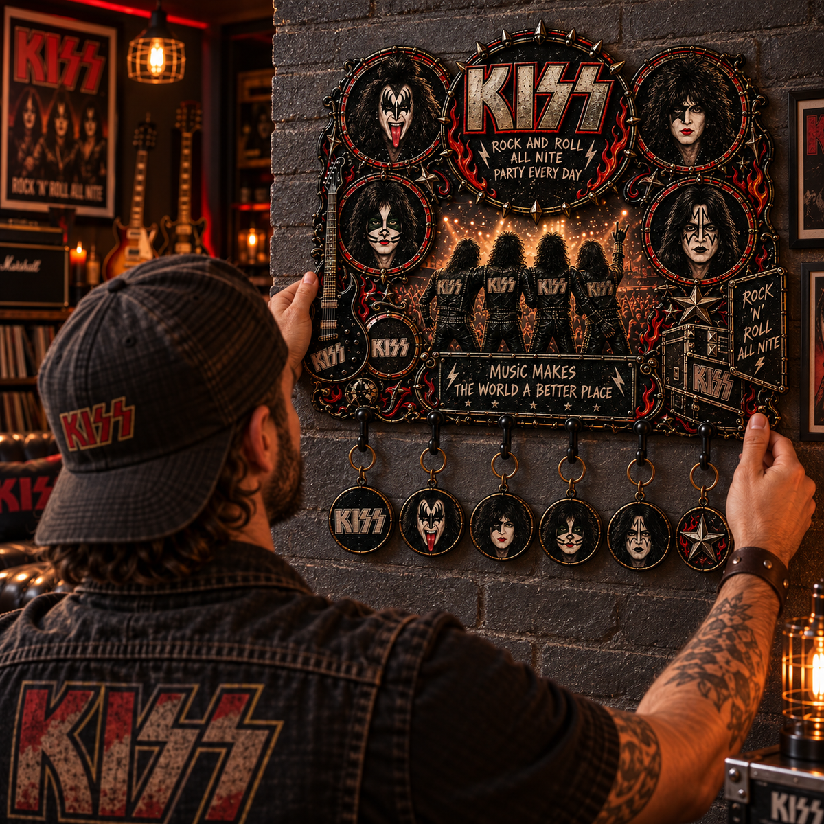 KISS Rock and Roll All Nite Vintage Rock Wall Key Holder – Music Legend Wall Key Rack