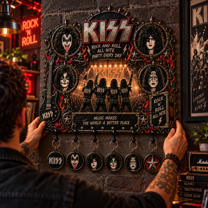 KISS Rock and Roll All Nite Vintage Rock Wall Key Holder – Music Legend Wall Key Rack