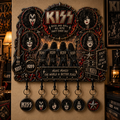 KISS Rock and Roll All Nite Vintage Rock Wall Key Holder – Music Legend Wall Key Rack