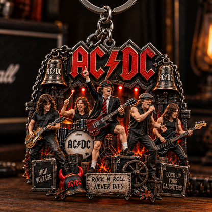 AC/DC Rock N’ Roll Never Dies Vintage Rock Band Keychain