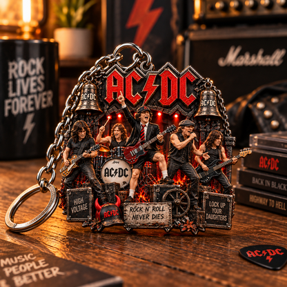 AC/DC Rock N’ Roll Never Dies Vintage Rock Band Keychain