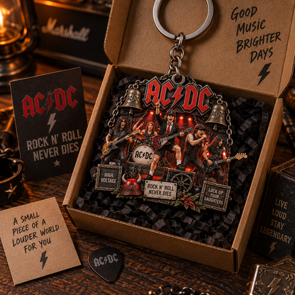 AC/DC Rock N’ Roll Never Dies Vintage Rock Band Keychain