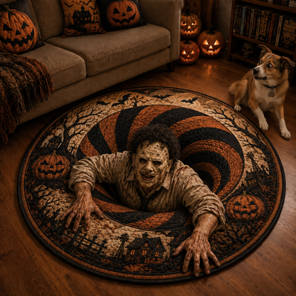 Leatherface 3D Illusion Halloween Round Rug – Texas Chainsaw Nightmare