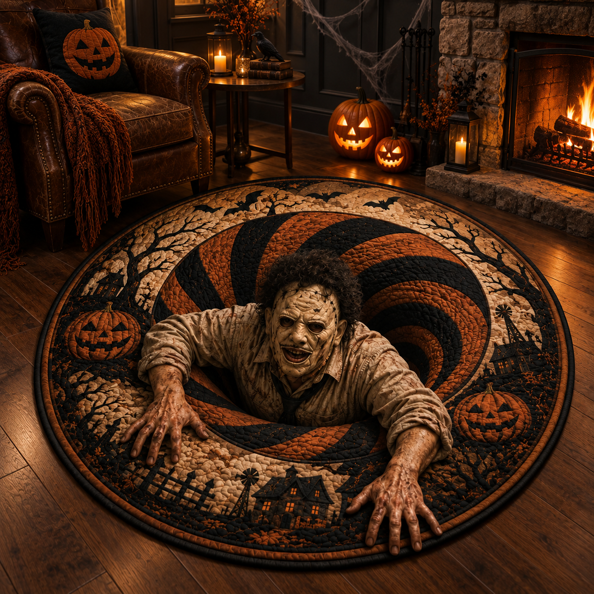 Leatherface 3D Illusion Halloween Round Rug – Texas Chainsaw Nightmare