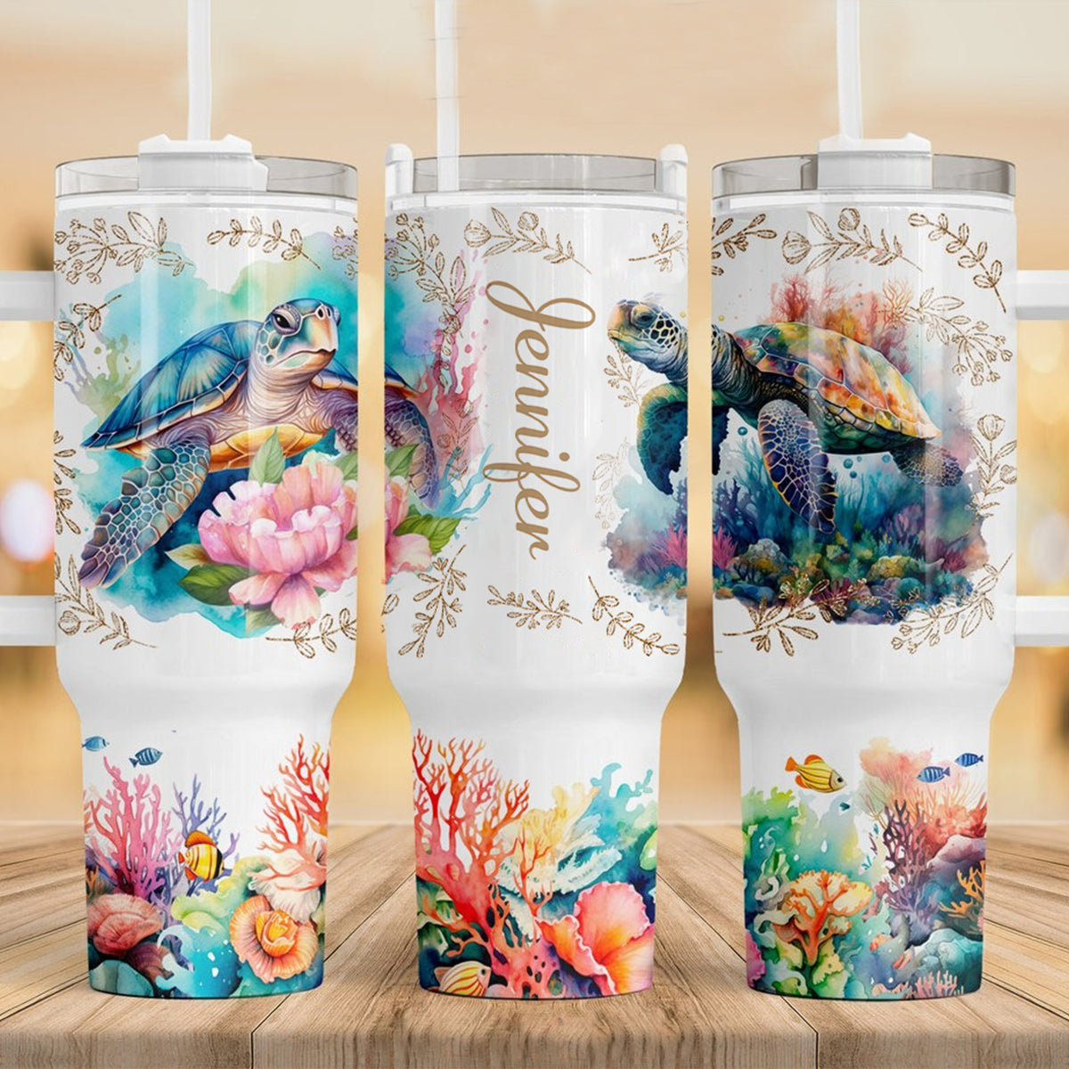 Love Turtles Custom Name - Personalized Turtle Tumbler With Handle 40oz