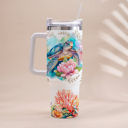 Love Turtles Custom Name - Personalized Turtle Tumbler With Handle 40oz