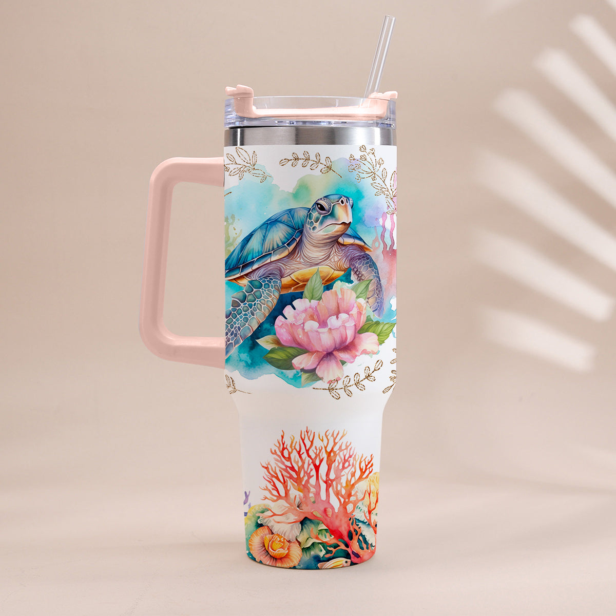 Love Turtles Custom Name - Personalized Turtle Tumbler With Handle 40oz