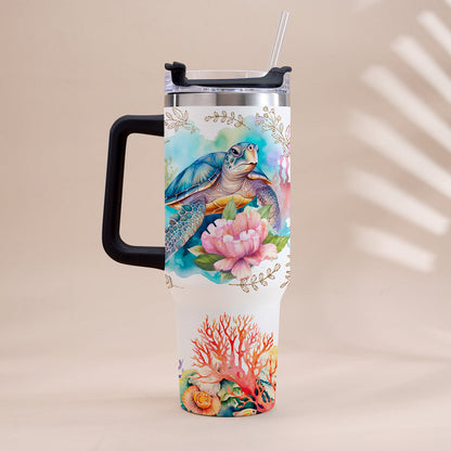 Love Turtles Custom Name - Personalized Turtle Tumbler With Handle 40oz