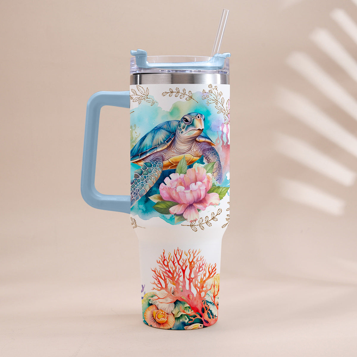 Love Turtles Custom Name - Personalized Turtle Tumbler With Handle 40oz